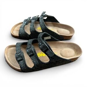 NEW Viking  Black Studded Triple Strap Comfort Slide Sandals Woman's EU 39 V722